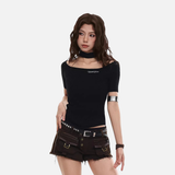 Women's slim-fit choker cut-out top