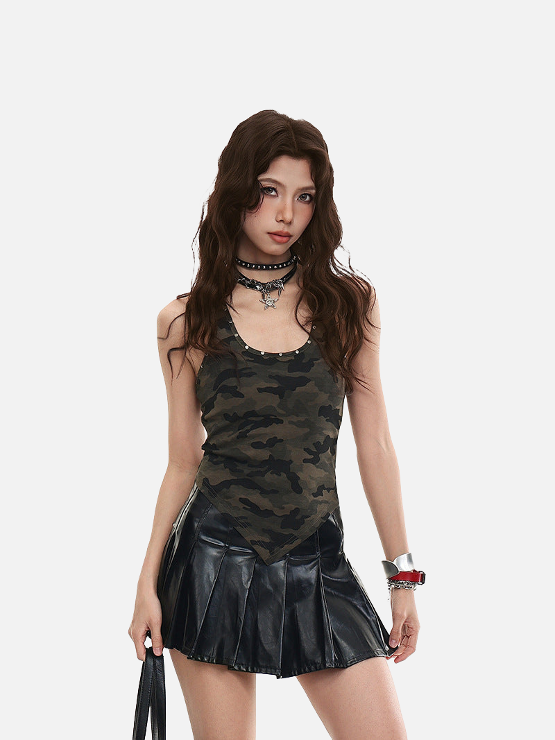 Metal studded camouflage tank top