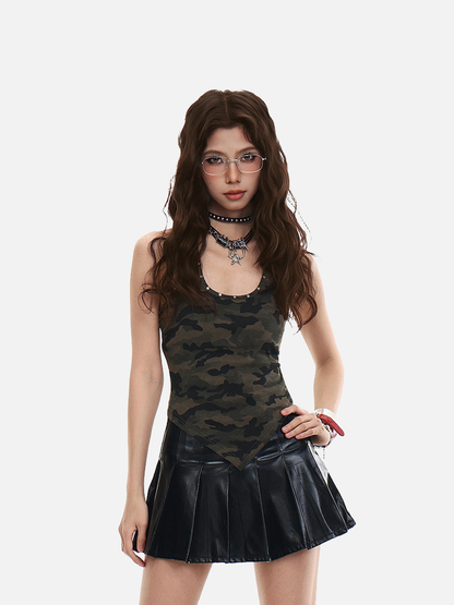 Metal studded camouflage tank top