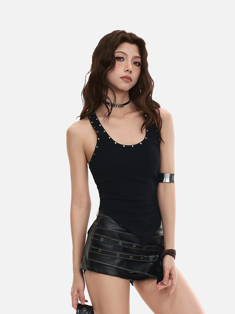 Metal studded camouflage tank top