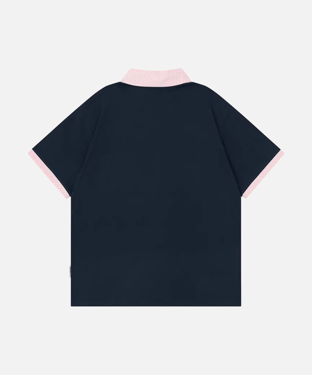 Gingham Contrast Graphic Polo Shirt