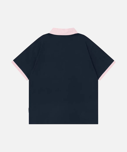 Gingham Contrast Graphic Polo Shirt