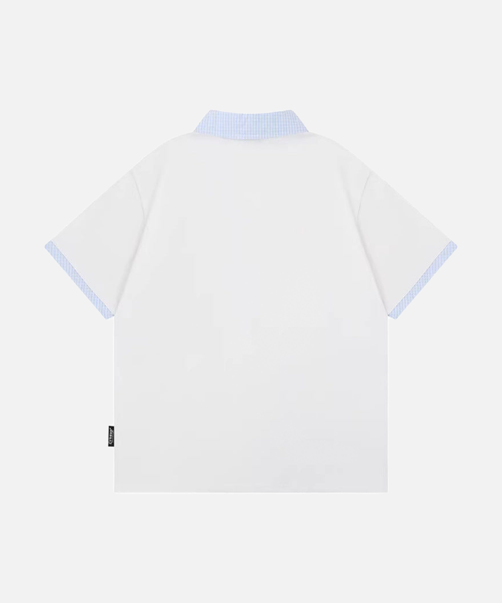 Gingham Contrast Graphic Polo Shirt