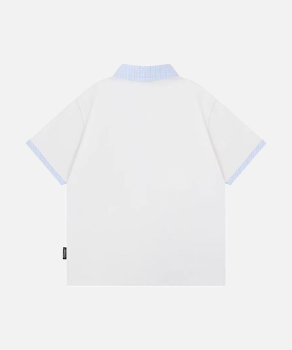 Gingham Contrast Graphic Polo Shirt