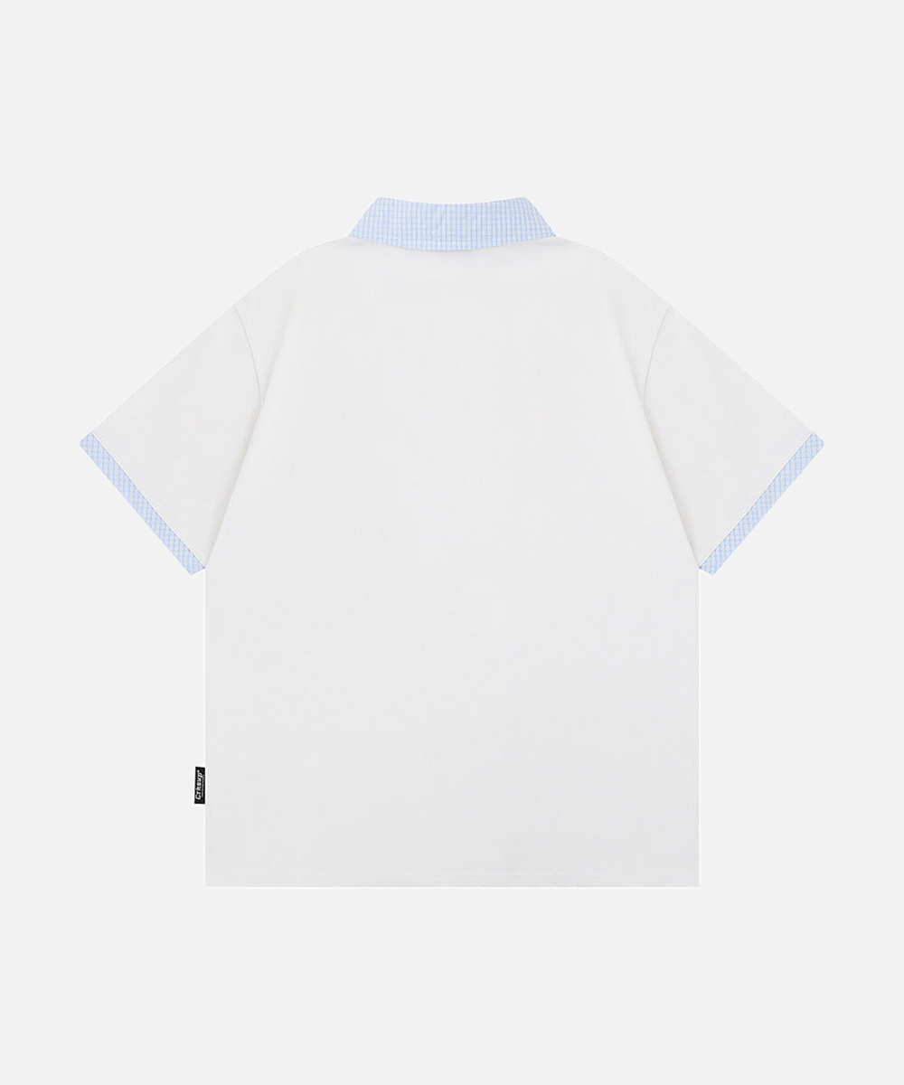 Gingham Contrast Graphic Polo Shirt