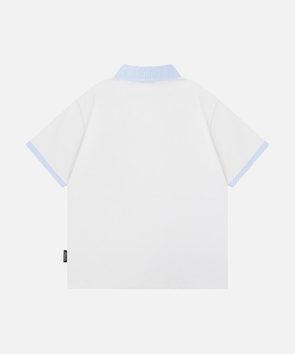 Gingham Contrast Graphic Polo Shirt