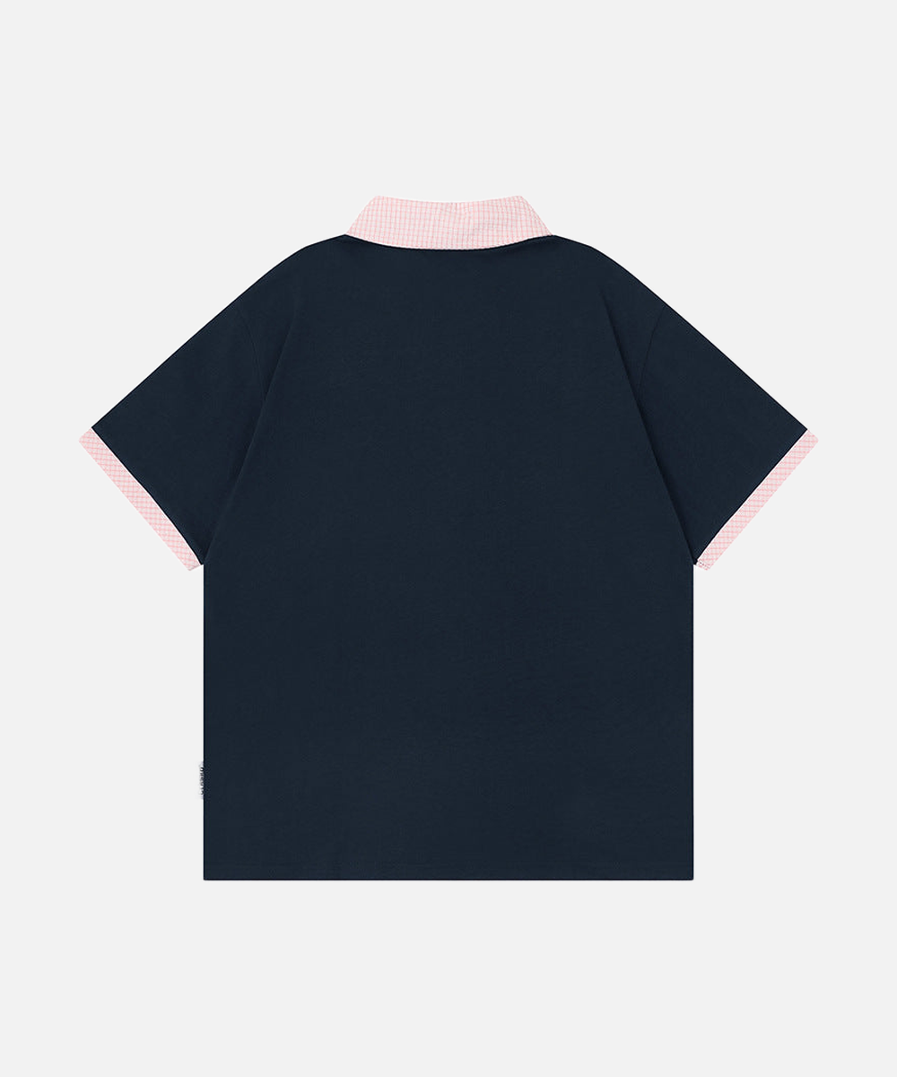 Gingham Contrast Graphic Polo Shirt