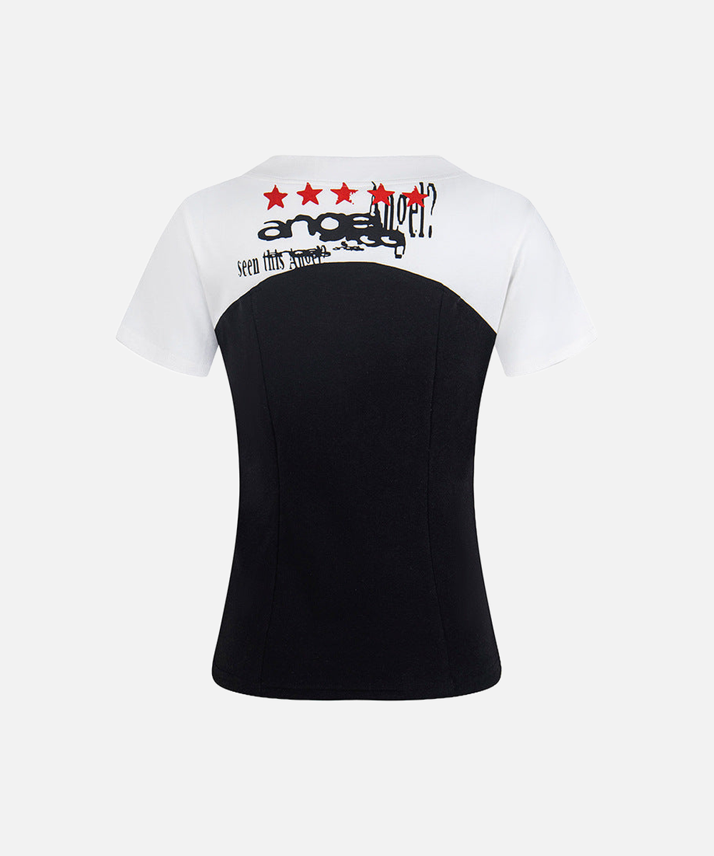 Fitted women's short-sleeved color block T-shirt