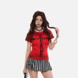 Distressed graphic short-sleeved T-shirt