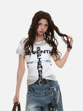 Distressed graphic short-sleeved T-shirt