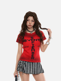 Distressed graphic short-sleeved T-shirt