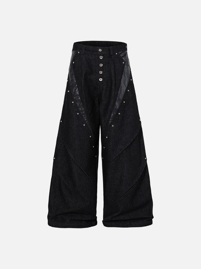 DAXUEN black angular crocodile-panel trousers