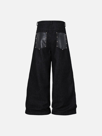 DAXUEN black angular crocodile-panel trousers