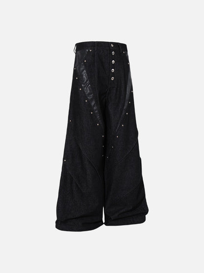 DAXUEN black angular crocodile-panel trousers