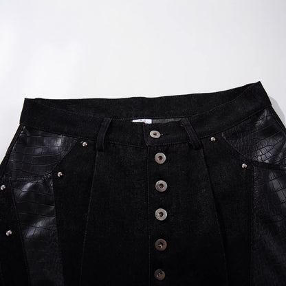 DAXUEN black angular crocodile-panel trousers