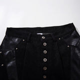 DAXUEN black angular crocodile-panel trousers
