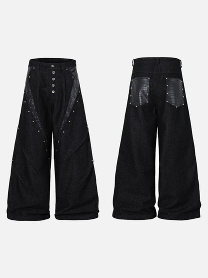 DAXUEN black angular crocodile-panel trousers