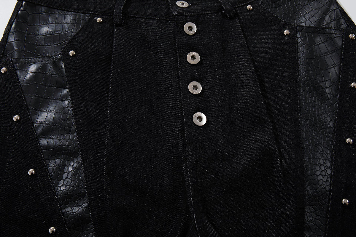 DAXUEN black angular crocodile-panel trousers