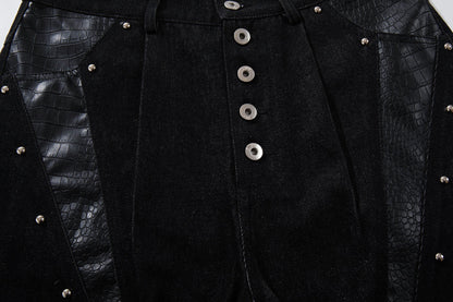 DAXUEN black angular crocodile-panel trousers