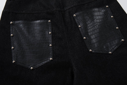 DAXUEN black angular crocodile-panel trousers