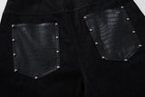 DAXUEN black angular crocodile-panel trousers
