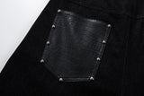 DAXUEN black angular crocodile-panel trousers