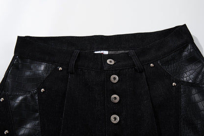 DAXUEN black angular crocodile-panel trousers