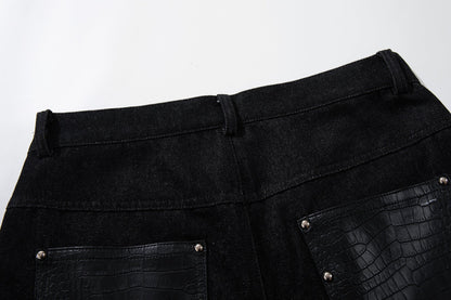 DAXUEN black angular crocodile-panel trousers