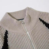 DAXUEN black angular panel knit zip jacket