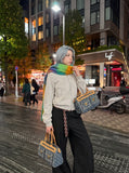 DAXUEN light grey angular panel suede bomber jacket — model photo