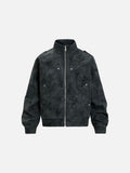 DAXUEN light grey angular panel suede bomber jacket