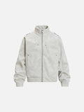 DAXUEN light grey angular panel suede bomber jacket