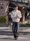 DAXUEN light grey angular panel suede bomber jacket — model photo