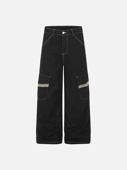 DAXUEN dark brown and black animal print flap cargo pants