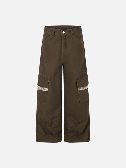 DAXUEN dark brown and black animal print flap cargo pants