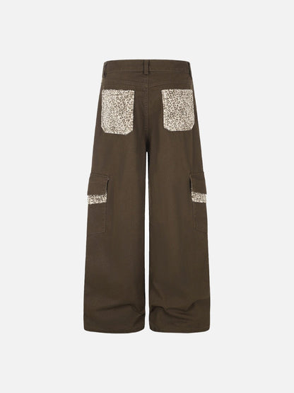 DAXUEN dark brown and black animal print flap cargo pants