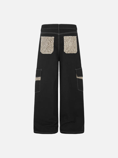 DAXUEN dark brown and black animal print flap cargo pants