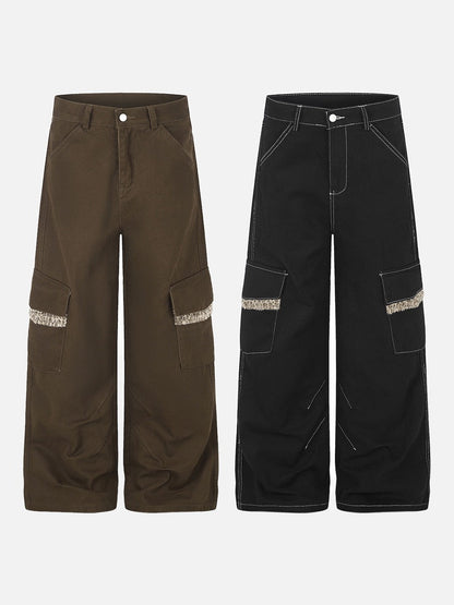 DAXUEN dark brown and black animal print flap cargo pants