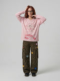 DAXUEN Anime girl graphic long-sleeve V-neck top — model photo