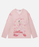 DAXUEN Anime girl graphic long-sleeve V-neck top