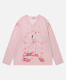 DAXUEN Anime girl graphic long-sleeve V-neck top