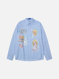 DAXUEN light yellow plaid button-up shirt with anime graphics