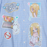 DAXUEN light yellow plaid button-up shirt with anime graphics