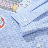 DAXUEN light yellow plaid button-up shirt with anime graphics