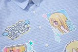 DAXUEN light yellow plaid button-up shirt with anime graphics