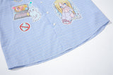 DAXUEN light yellow plaid button-up shirt with anime graphics