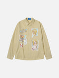 DAXUEN light yellow plaid button-up shirt with anime graphics