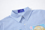 DAXUEN light yellow plaid button-up shirt with anime graphics