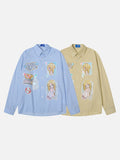 DAXUEN light yellow plaid button-up shirt with anime graphics
