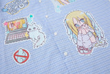 DAXUEN light yellow plaid button-up shirt with anime graphics